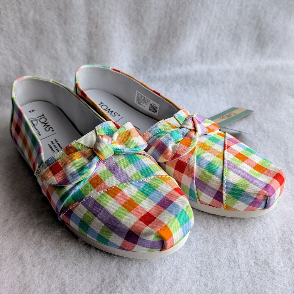 TOMS Multi Summer Plaid/Bow Slip-on Shoes , Women's 8